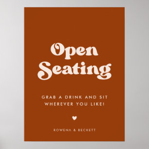Poster Na moda retro Burnt Orange Open Seating Casamento