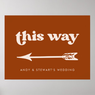 Poster Na moda retro Burnt Orange Wedding Direction