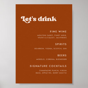 Poster Na moda retro cardápio de Bar de Casamento Laranja