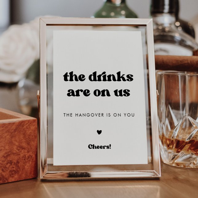 Poster Na moda retro casamento preto e branco Sinal de ba (Criador carregado)