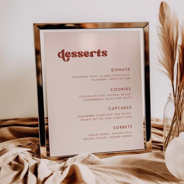 Poster Na moda retro Peach Pink Wedding Dessert Bar (Criador carregado)