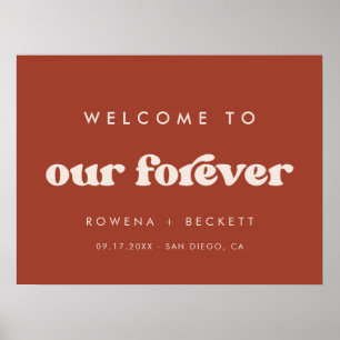 Poster Na moda retro Terracotta Bem-vindo ao nosso Foreve