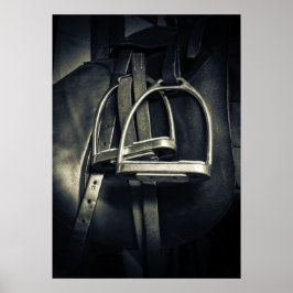 Poster Na moda Silver Stirrups em Inglês Riding Saddle