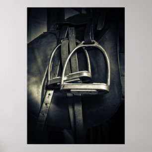 Poster Na moda Silver Stirrups em Inglês Riding Saddle