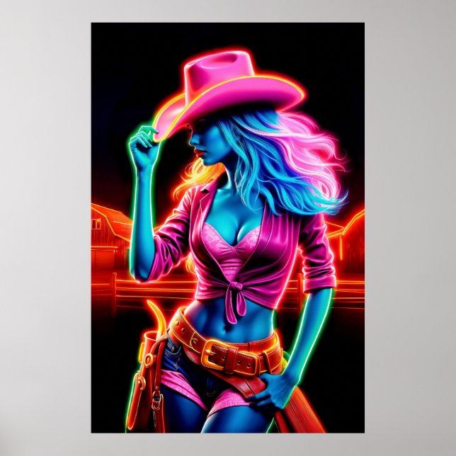 Poster Na moda vibrante cowgirl com iluminação retroativa (Frente)