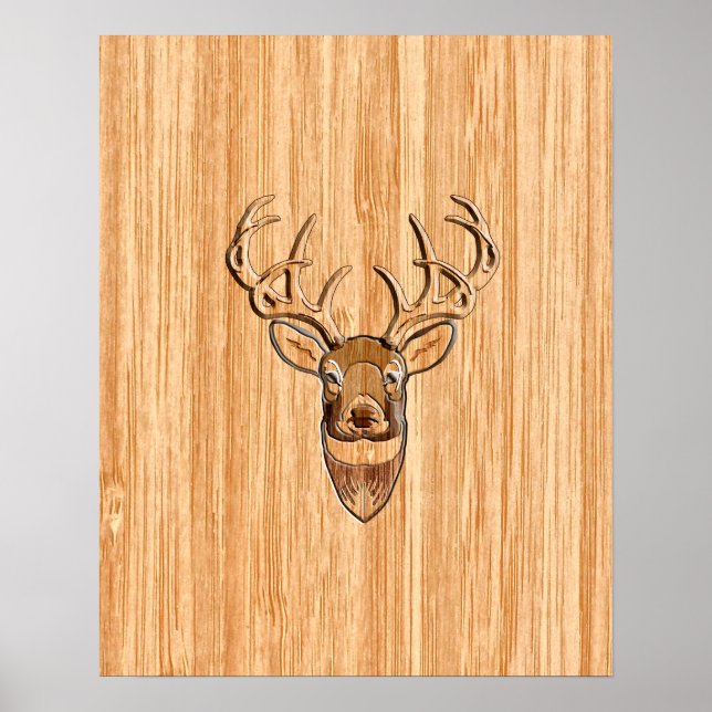 Póster Na moda White Tail Buck Antlers de Madeira Clara (Frente)