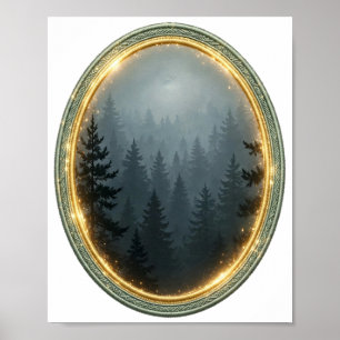 Poster Na Névoa — Floresta de Pinheiros Sombria