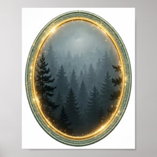 Poster Na Névoa — Floresta de Pinheiros Sombria