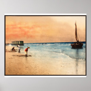 Poster Na praia - belas artes do vintage