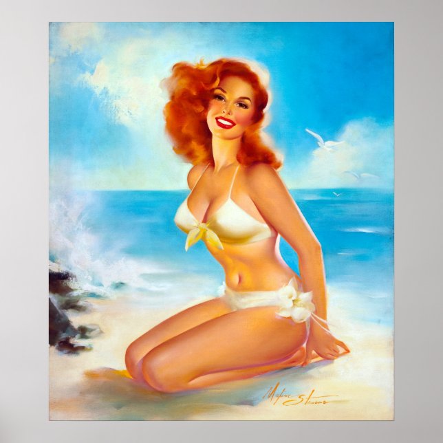Póster Na praia Pin Up (Frente)