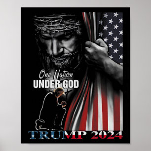 Poster Nação Sob Deus Trump 2024 God American Flag 1
