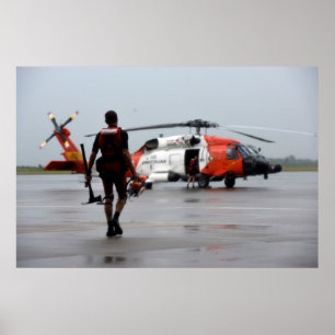 Poster Nadador do salvamento da guarda costeira & MH-60
