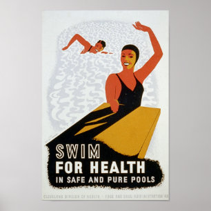 Póster Nade para a saúde em piscinas seguras e puras