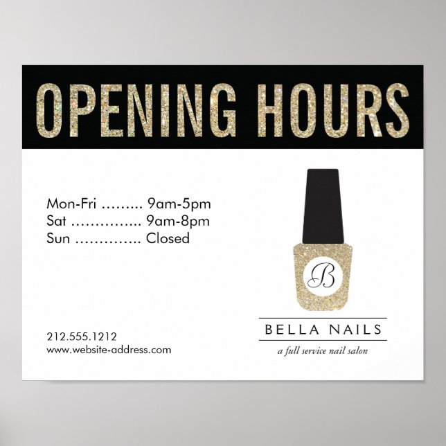 Póster Nail Salon Monogramas em Glitter Nail Dourado Polo (Frente)