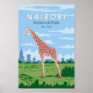 Poster Nairobi National Park Giraffe Viagem Art Vintage