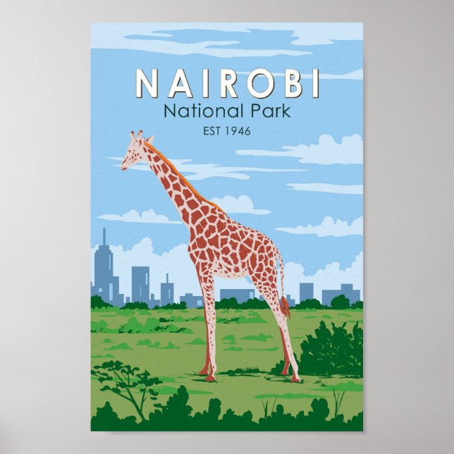 Poster Nairobi National Park Giraffe Viagem Art Vintage (Frente)