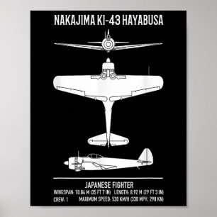 Poster Nakajima Ki-43 Hayabusa Plane de Combate Japonês
