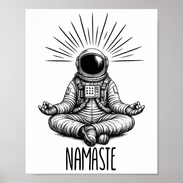 Poster Namaste Astronauta Espaço de Yoga Meditação Pose d (Frente)
