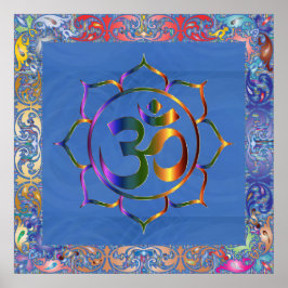 Póster Namaste Aum Om & Lotus com o Rainbow Vintage Borde