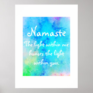 Poster Namaste Blue Meditação Verde Yoga Watercolor