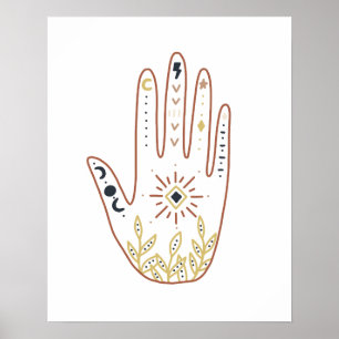 Poster Namaste boho místico símbolos da mão floral