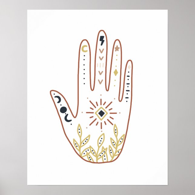 Poster Namaste boho místico símbolos da mão floral (Frente)