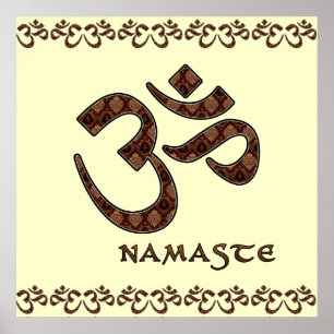 Póster Namaste com símbolo Brown do OM e creme