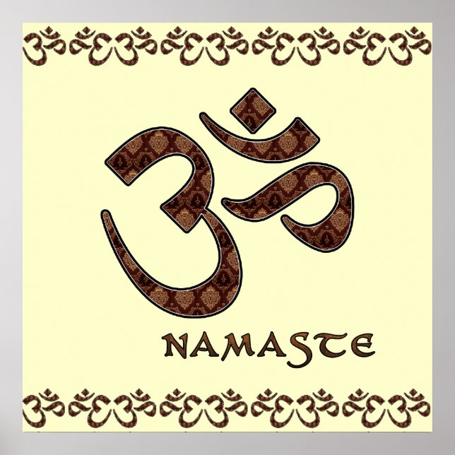 Póster Namaste com Símbolo Om Castanho e Creme (Frente)