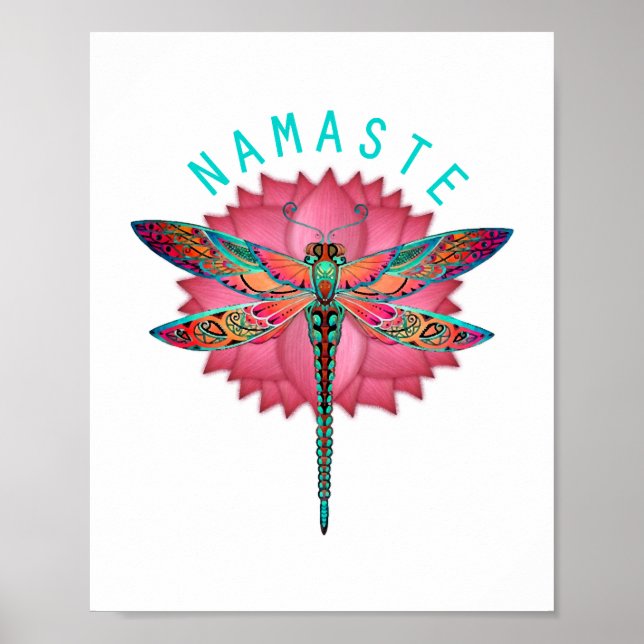 Poster Namaste Lotus Dragonfly Yoga (Frente)
