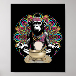 Poster Namaste Yoga Zen Gráfico Hippie Macaco Meditando