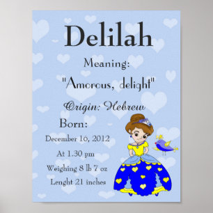 Póster Name meaning keepsake nursery  Delilah