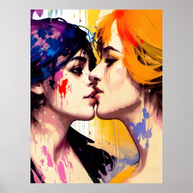 Poster Namoradas Lésbicas se Beijam (Frente)