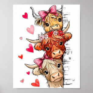Poster Namorado engraçado do Cow Highland Coração Fofo Xo