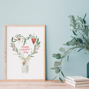 Poster Namorados de Coração Floral de Aquarela