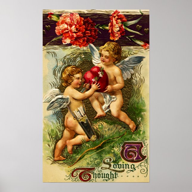 Poster Namorados de Cupido e Cravos (Frente)