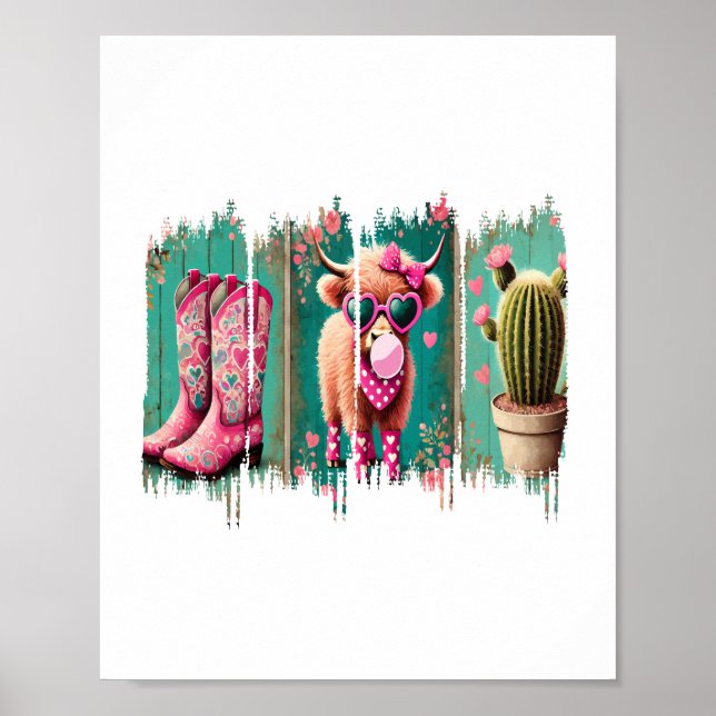 Poster Namorados de vaqueira rosa, coração (Frente)