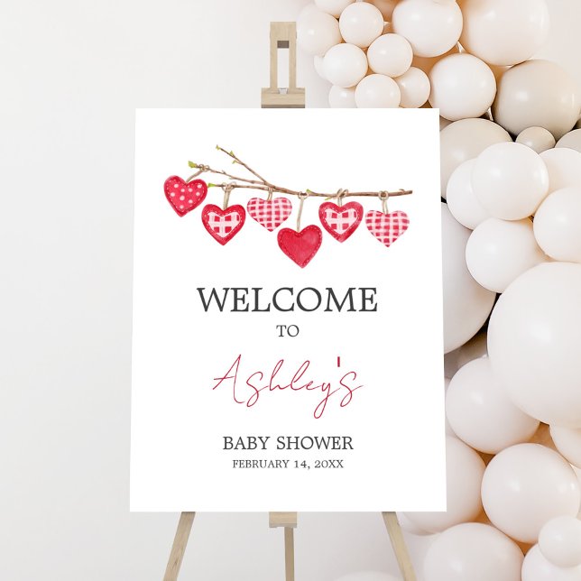 Poster Namorados Little Swetheart Bem-vindo (Pink and Red Sweetheart Baby Shower Welcome Sign)