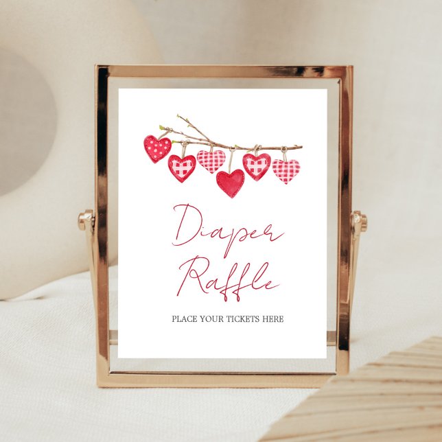 Poster Namorados Little Swetheart Fralda Raffle (Pink and Red Sweetheart Baby Shower Diaper Raffle Sign)