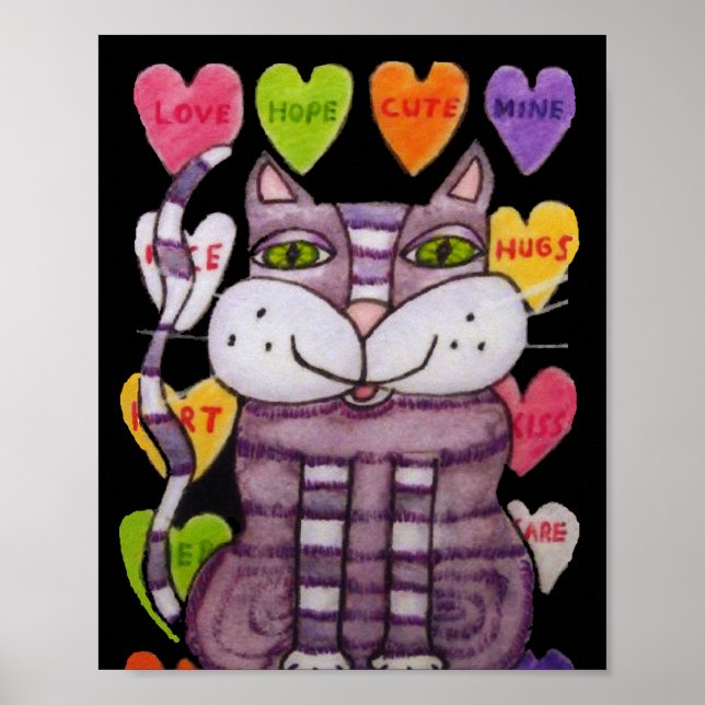 Poster Namorados Roxo Sorrindo Doce Doces Corações Negros (Frente)