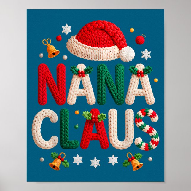 Poster Nana Claus Knitted Design Grandma Pajama Family Ma (Frente)