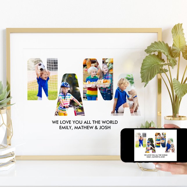 Poster NANA - Letra Cutout Photo Collage Nome dos Netos (Criador carregado)