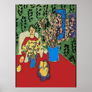 Poster Nancy na mesa com Flowersl, estilo de Matisse
