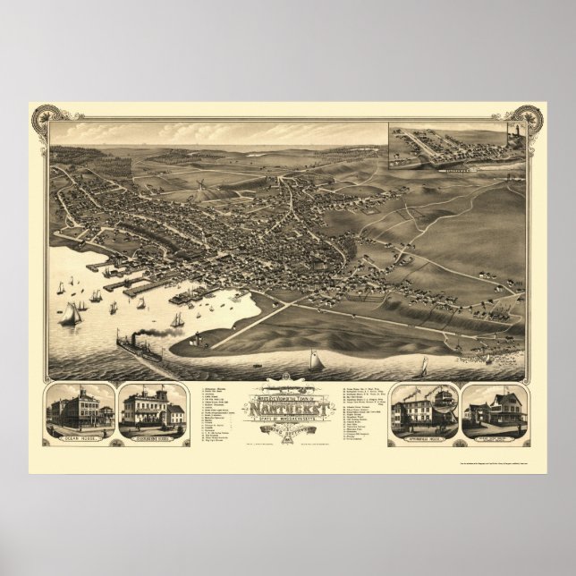 Poster Nantucket, Mapa Panorâmico do MÃE - 1881 (Frente)