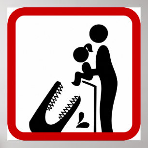 Póster Não alimente a filha ao sinal de zoológico de croc