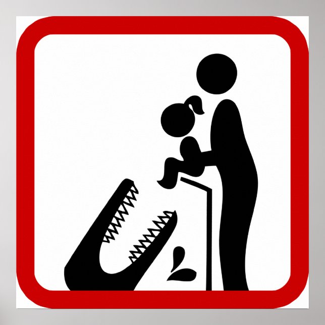 Póster Não alimente a filha ao sinal de zoológico de croc (Frente)