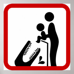 Póster Não alimente o bebê ao sinal de zoológico de croco