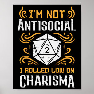 Poster Não Anti Social Baixo Carisma Divertido Rpg Gamer