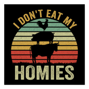 Póster Não Como Meus Amigos Engraçado Presente Vegano Ret