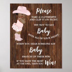 Poster Não diga "Baby Clothespin A Cowgirl" Jogo de Chá