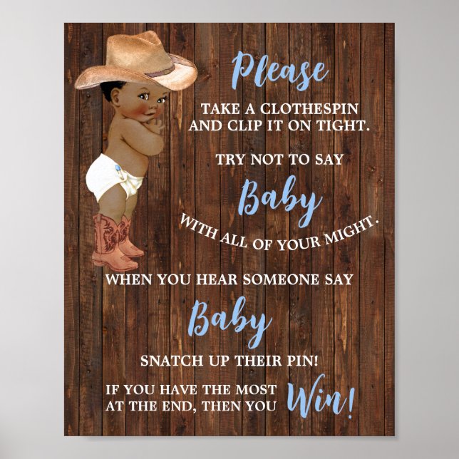 Poster Não diga Bebê Clothespin Um jogo de Chá de cowboy (Frente)